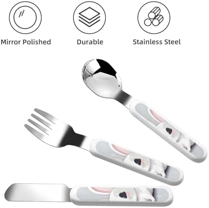Cute White Rabbit Print Flatware Set with Travel Case 1