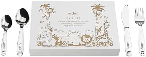 LAUBLUST Personalized Flatware Set - Jungle 4pcs with Name Engraving
