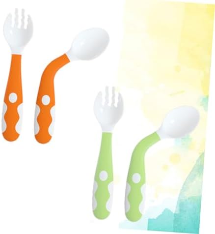 Toyvian 4 Pcs Bending Fork and Spoon Set for Baby Mealtime