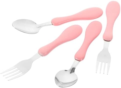 DECHOUS 4pcs Pink Cartoon Fork Spoon Set