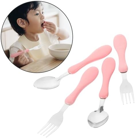 4PCS Baby Stainless Steel Fork Spoon Set with Silicone Handles