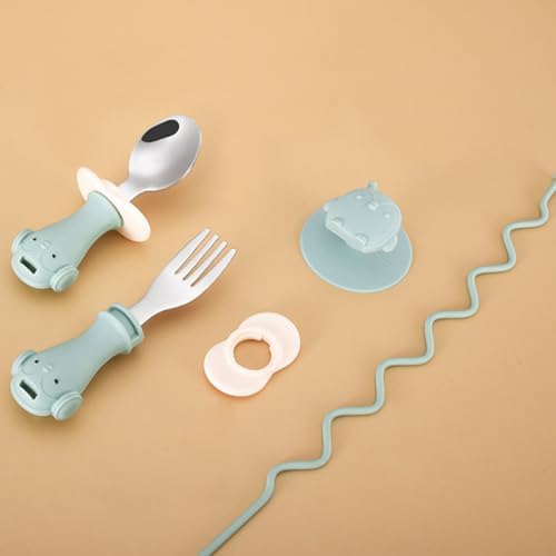 GRIRIW Training Spoon Fork Set with Anti Drop Chain Suction Design