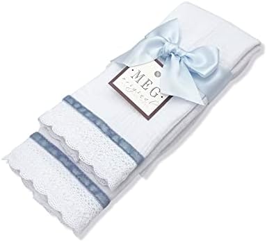 MEG Original Baby Burp Cloth Set - Blue Stripe on Cotton 1