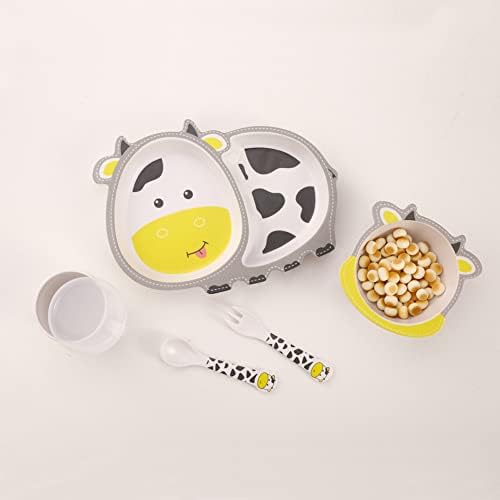 Kids Bamboo Dinnerware Set 5 Pcs Cow Design