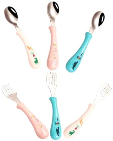 GLSTOY 3-Piece Cartoon Stainless Steel Fork Spoon Set