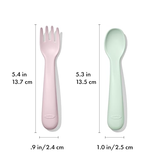 OXO Tot Plastic Fork and Spoon Set Opal and Blossom