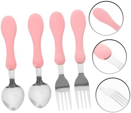 4pcs Cartoon Fork Spoon Set with Silicone Handles for Baby
