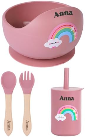 TYRYHU Personalized Silicone Baby Feeding Set with Name