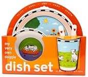Dog Bamboo Dish Set by Jack Rabbit Creations 5 Piece Kids Tableware Set