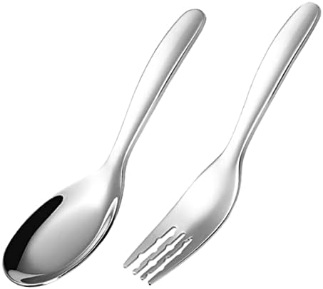 Hoement 2PCS Stainless Steel Fork and Spoon Kit for Self Feeding