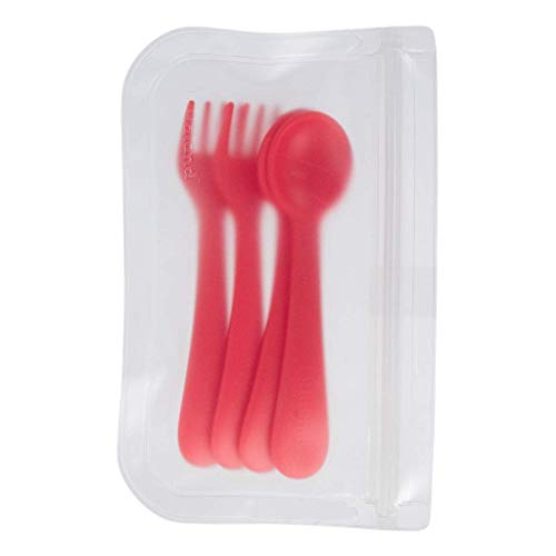 Lollaland 5 Piece Plastic Toddler Cutlery Set - Reusable with Travel Pouch Red