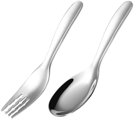 ORFOFE 2PCS Stainless Steel Spoon and Fork Set for Little Hands