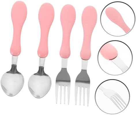 4PCS Baby Stainless Steel Fork Spoon Set with Silicone Handles