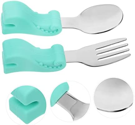 MERRYHAPY Stainless Steel Spoon and Fork Set for Baby Self Feeding