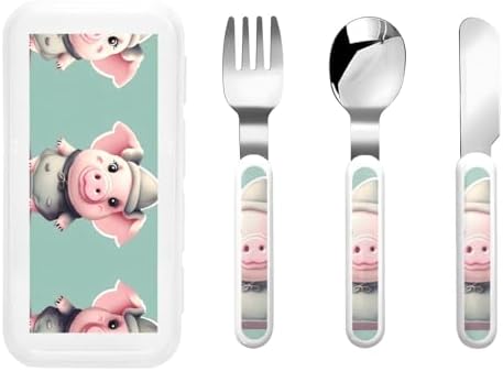 Cute Pig Print Stainless Steel Flatware Set with Travel Case 1