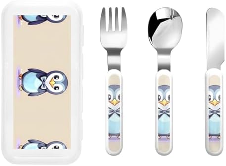 Cute Penguin Print Utensils Set with Travel Case