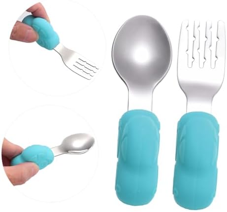 Toyvian Stainless Steel Spoon and Fork Set for Baby Weaning