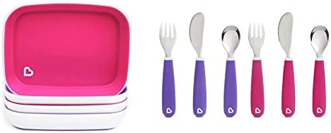 Munchkin Splash Toddler Plates Utensils 10pc Pink Purple