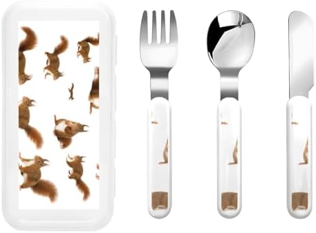 Cute Squirrel Print Stainless Steel Flatware Set with Travel Case