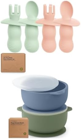 KeaBabies 4-Pack Silicone Feeding Set with 2-Pack Suction Bowls
