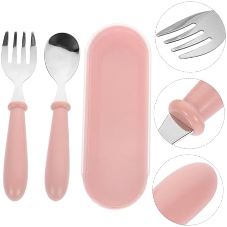 Unomor Kids Flatware Set Plastic Handle Stainless Steel Utensils Spoons Forks
