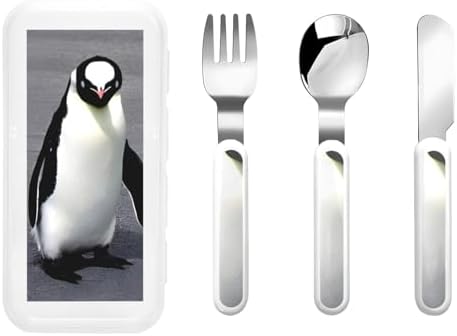 Cute Penguin Print Flatware Set with Travel Case 1