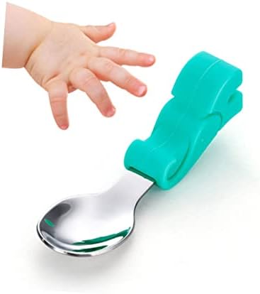 Hohopeti 1 Set Stainless Steel Spoon and Fork with Soft Silicone Handles