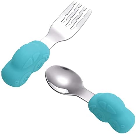 Toyvian Stainless Steel Spoon and Fork Set for Baby Weaning