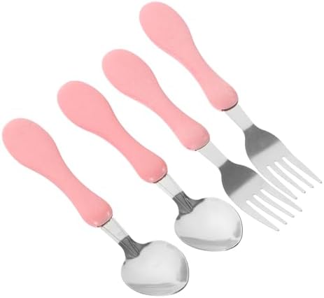 4pcs Cartoon Fork Spoon Set with Silicone Handles for Baby