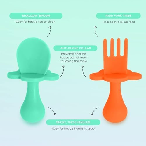 Grabease Baby Spoons Forks 2 Sets BPA-Free Mint Orange
