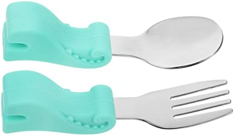 GARVALON Dinosaur Fork Spoon Set with Silicone Handle