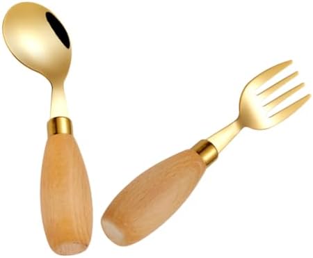 Luxshiny 4-Piece Curved Spoon Fork Set for Babies