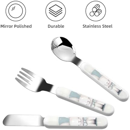 Cute White Rabbit Print Flatware Set with Travel Case