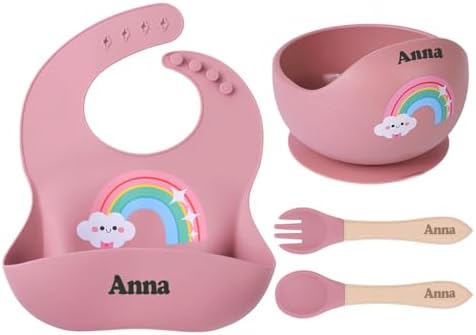 TYRYHU Personalized Silicone Baby Feeding Set with Name Pink