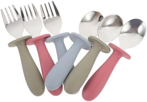 GRIRIW 6Pcs Handle Spoon and Fork Set for Babies