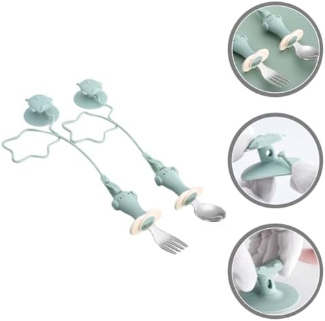 GRIRIW Training Spoon Fork Set with Anti Drop Chain Suction Design