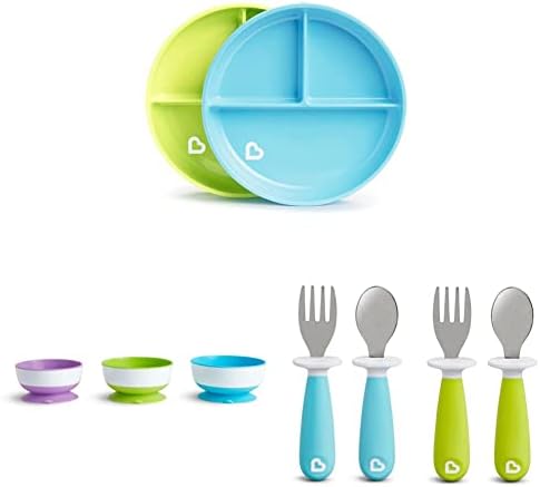 Munchkin Stay Put Divided Plates Bowls Toddler Utensil Set