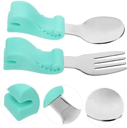 GARVALON Dinosaur Fork Spoon Set with Silicone Handle