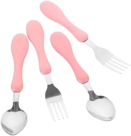 KICHOUSE 4pcs Cartoon Utensils Set with Silicone Handles