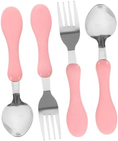 4pcs Cartoon Forks Spoons with Silicone Handles