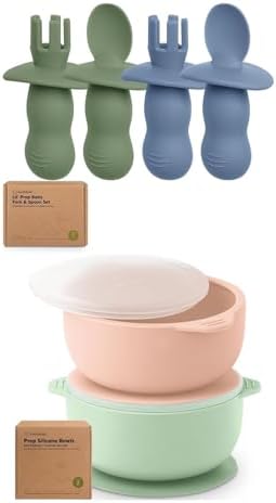 KeaBabies 4-Spoon Fork Set with 2-Bowl Suction Lids