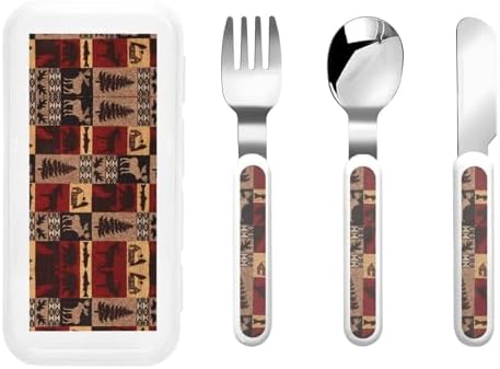 Lodge Bear Deer Fish Print Flatware Set with Travel Case
