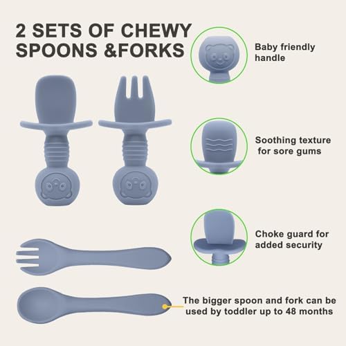 Munlinder Silicone Baby Feeding Set Blue Gray 1