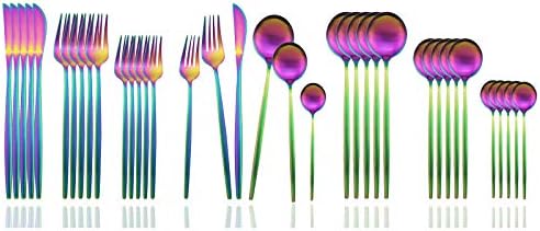 JASHII 36 Piece Matte Rainbow Flatware Set 1