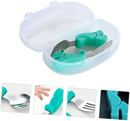Hohopeti 1 Set Stainless Steel Spoon and Fork with Soft Silicone Handles