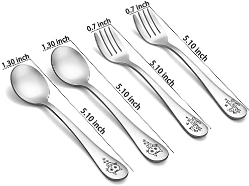 TeamFar Toddler Flatware Set 4PCS Stainless Steel Carved Animal Handles