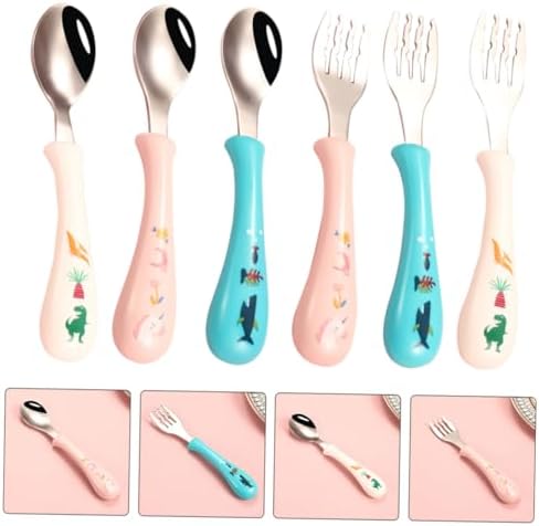 GLSTOY 3-Piece Cartoon Stainless Steel Fork Spoon Set