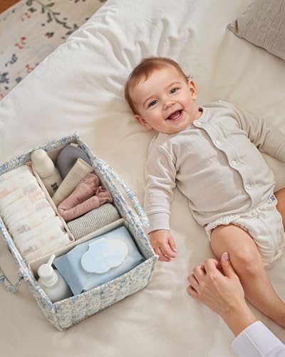 Blissful Diary Floral Diaper Caddy Organizer Blue Rose 1