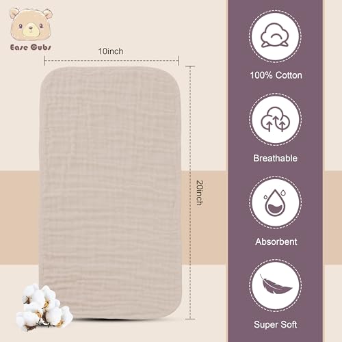 Ease Cubs Muslin Burp Cloths 20x10 12-Pack Brown