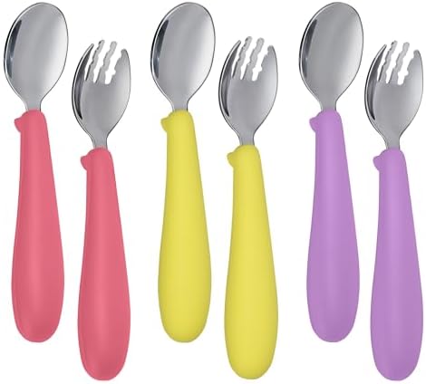 Toddler Utensils Set with Silicone Handles 6PCS Watermelon Yellow Purple